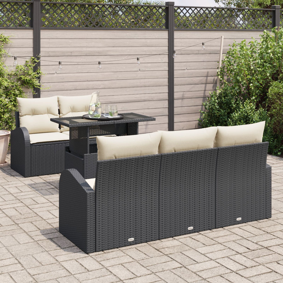 6-Delige Tuinbank Set Met Kussens Zwart Poly Rattan