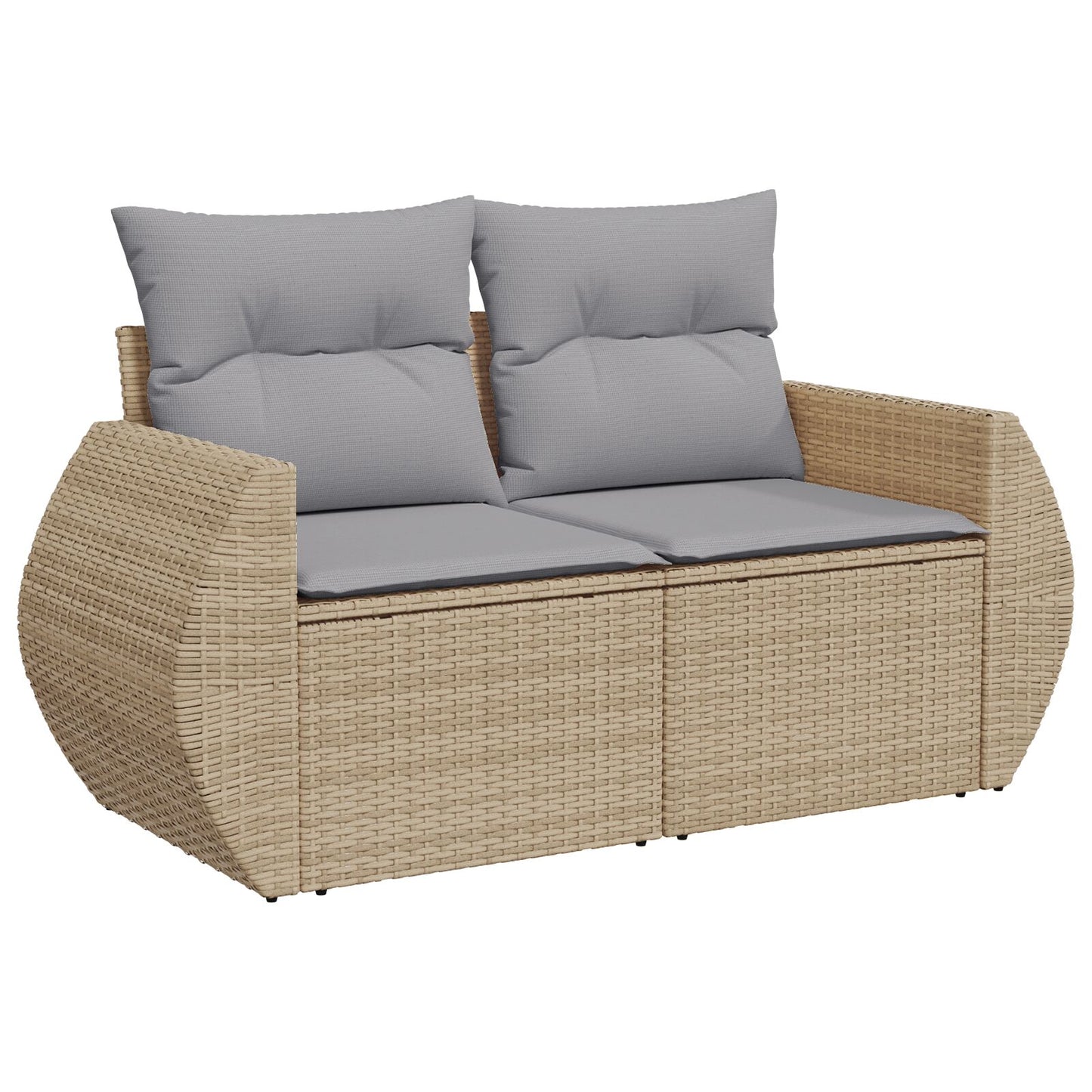 10-Delige Tuinsofa Set Met Kussens Beige Poly Riet Acacia, 3-Delige Tuin Eetset Met Kussens Beige Poly Riet Acacia Wit