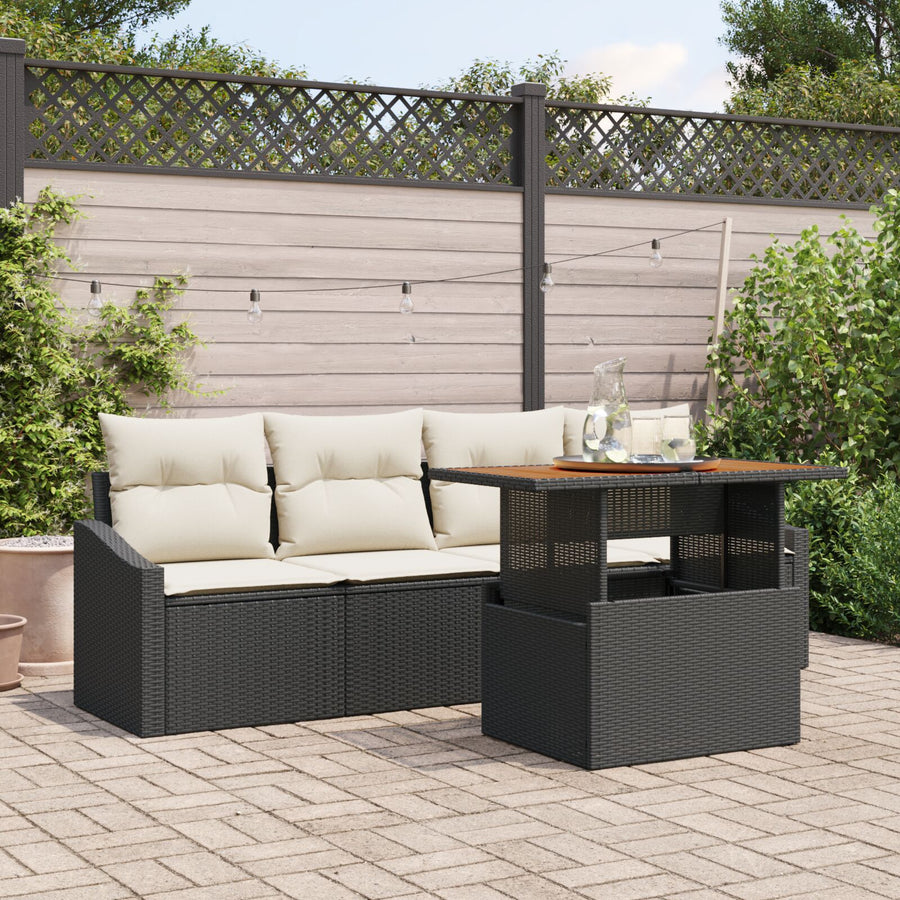 Tuin Sofa Set 5-Delig Zwart En Crème Rattan, Polyester
