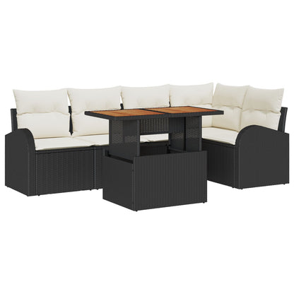 6-Delige Tuin Eetset Met Kussens Zwart Poly Rattan Acacia