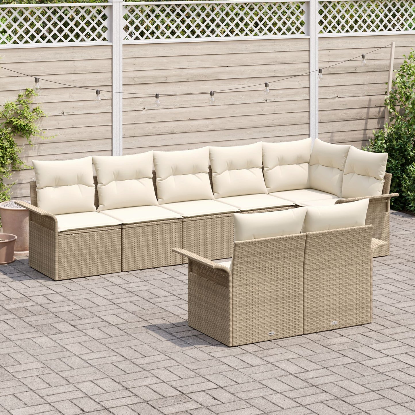 8-Delige Tuinbank Set Met Kussens Poly Rattan Beige en crème zonder tafel