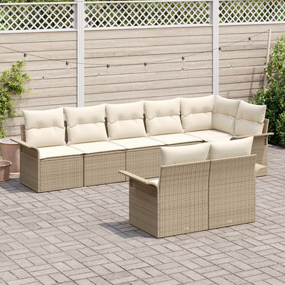 8-Delige Tuinbank Set Met Kussens Poly Rattan Beige en crème zonder tafel