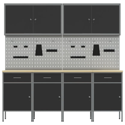 10-Delige Werkcabinet En Pegboard Set Mdf En Metaal 4x (84 cm) Zwart 4x kast + 4x pegboard + 2x gereedschapskast