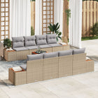 Garden lounge set with cushion 9 pcs Beige Poly Rattan