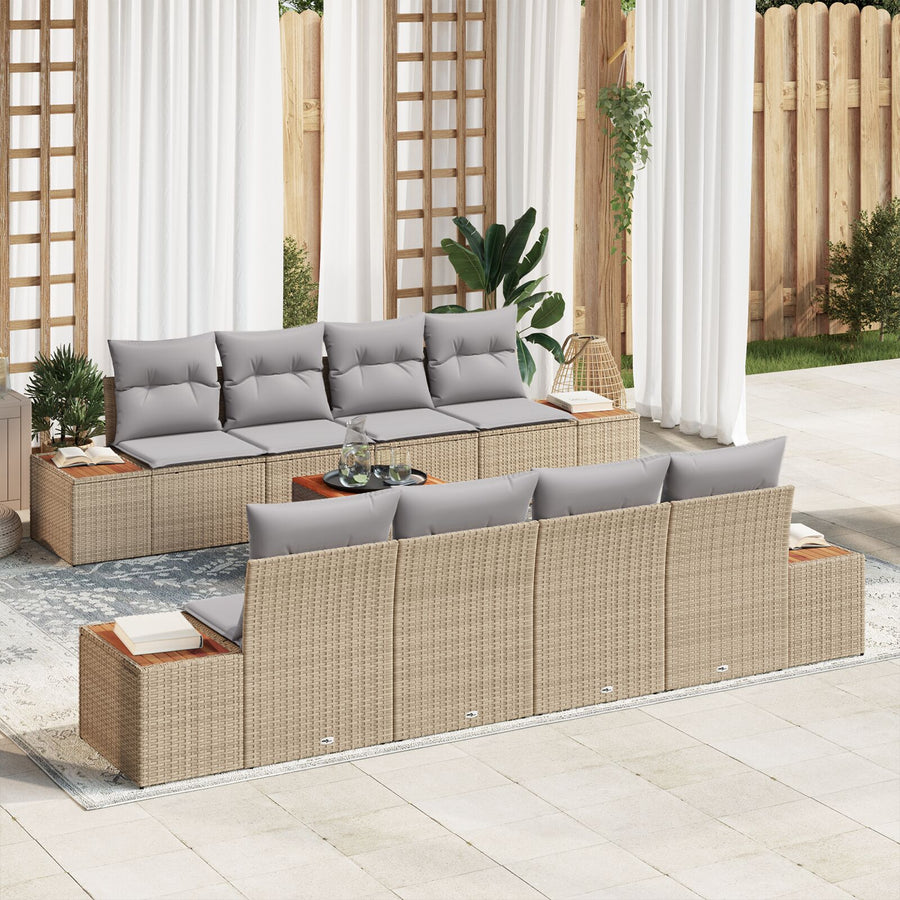 9-Delige Tuin Sofa Set Met Kussens Beige Poly Rattan Acacia