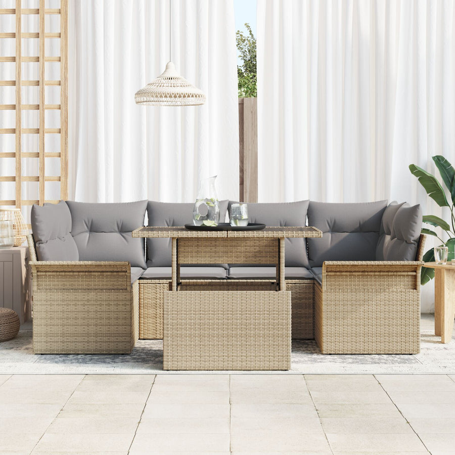 7-Delige Tuin Sofa Set Met Kussens Beige Poly Rattan