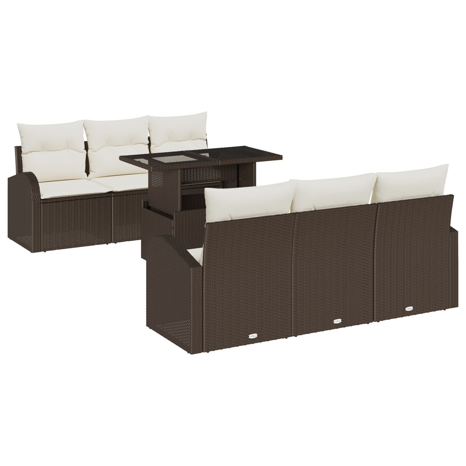 7-Delige Tuin Sofa Set Met Kussens Bruin Poly Rattan