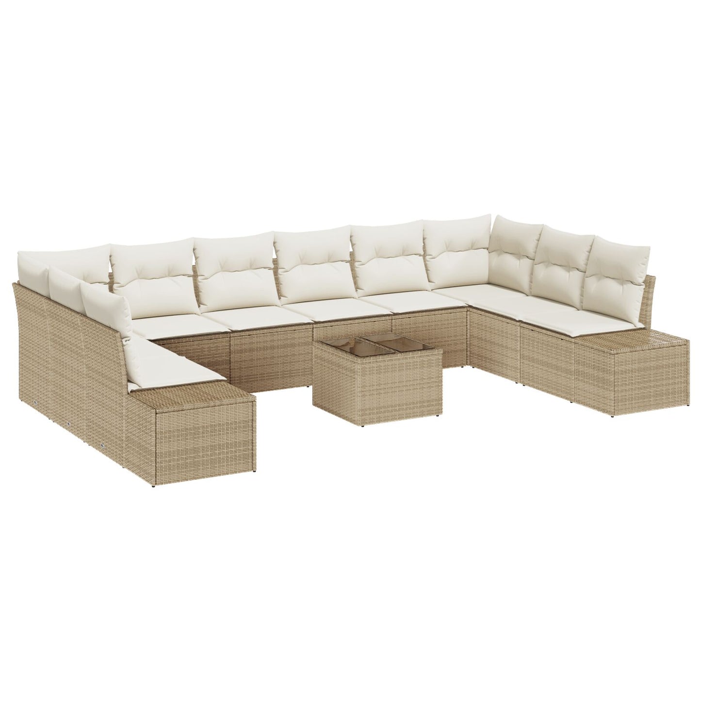 11-Delige Tuin Sofa Set Met Kussens Bruin Poly Rattan Beige en crème met tafel