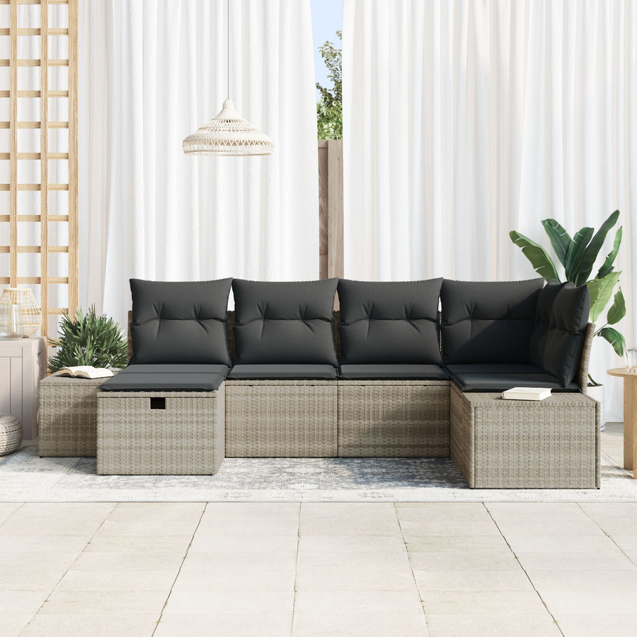 6-Delige Tuinbank Set Met Kussens Lichtgrijs Poly Rattan
