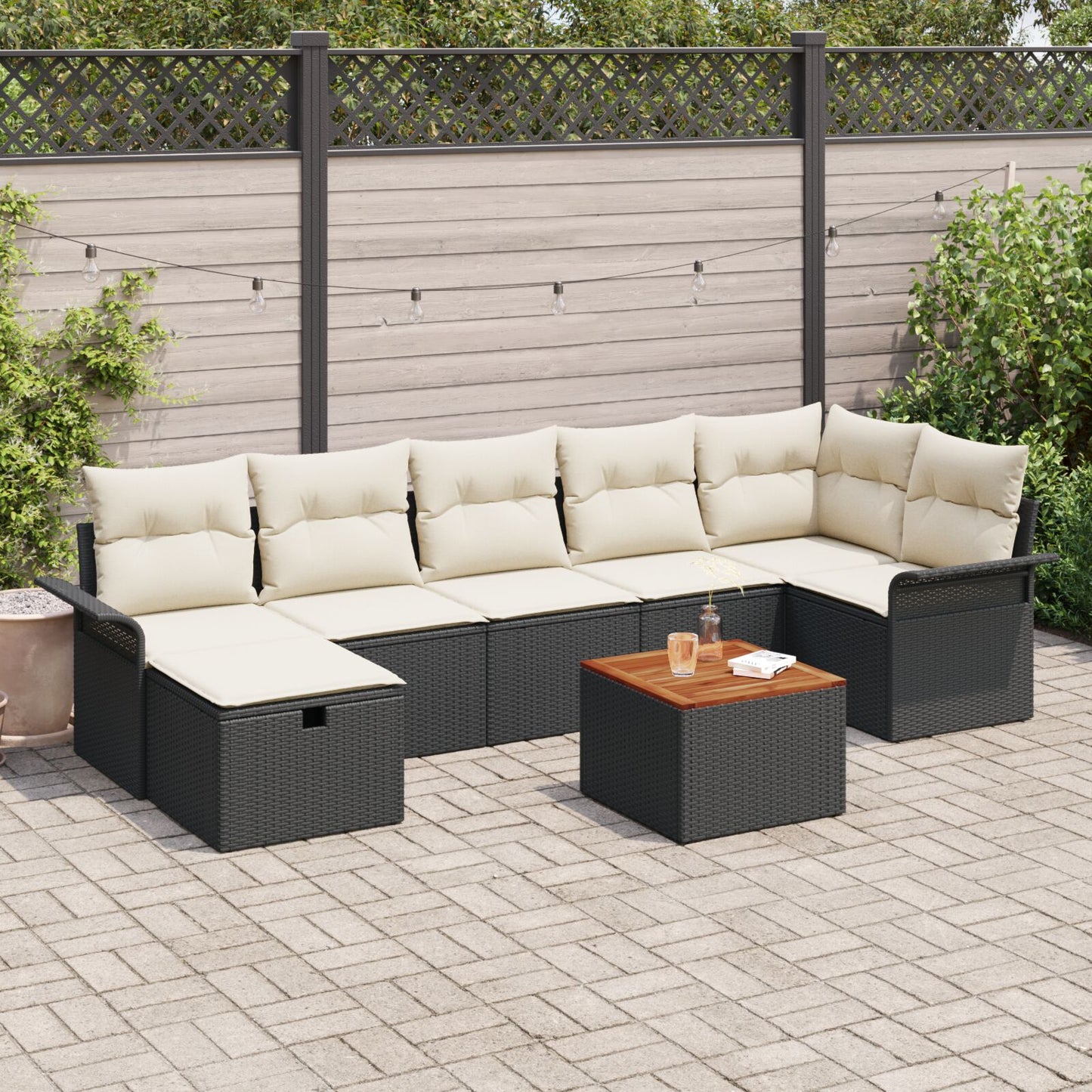 8-Delige Tuin Sofa Set Met Kussens Zwart Poly Riet
