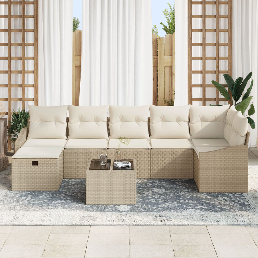 8-Delige Tuinbankset Met Kussens Beige Poly Rattan Wit