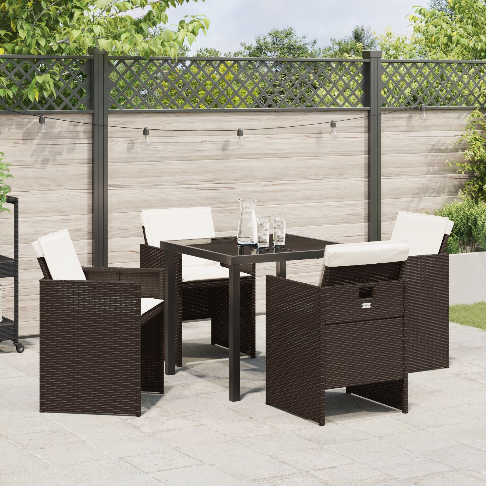 5-Delige Tuinset Met Kussens Bruin Poly Rattan