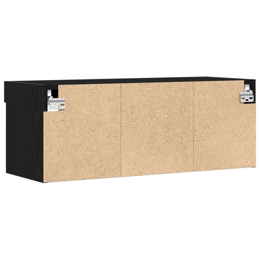 Tv Wandkasten Met Led Verlichting 2 Stuks Zwart eiken
