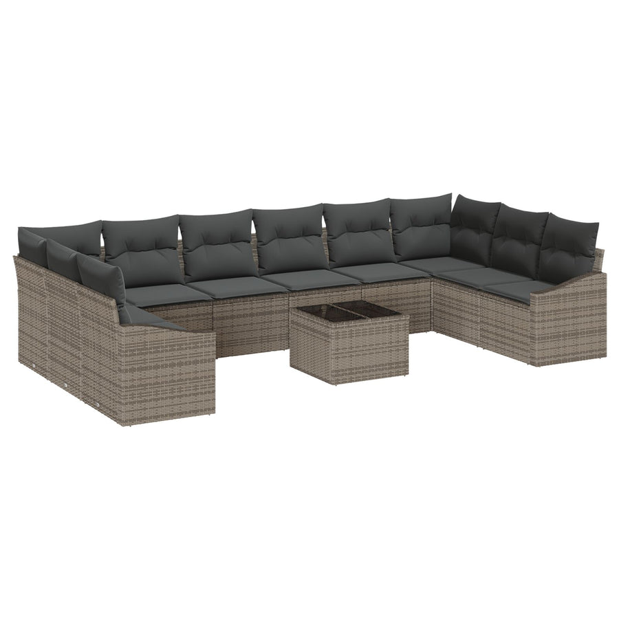 10-Delige Tuin Eettafel Set Met Kussens Zwart Poly Rattan Grijs met tafel
