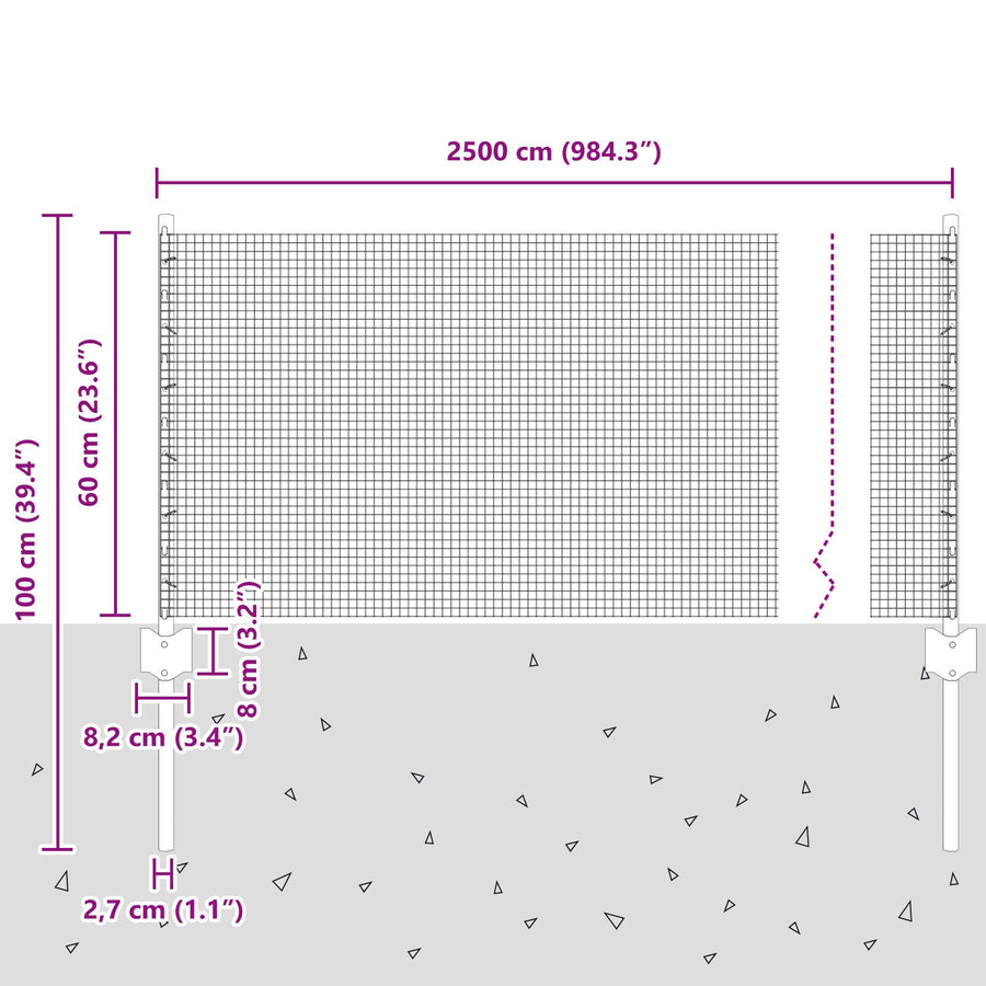 Gelaste Draad Hek Met 11 U-Posts Zilver 0.6X25 M Staal