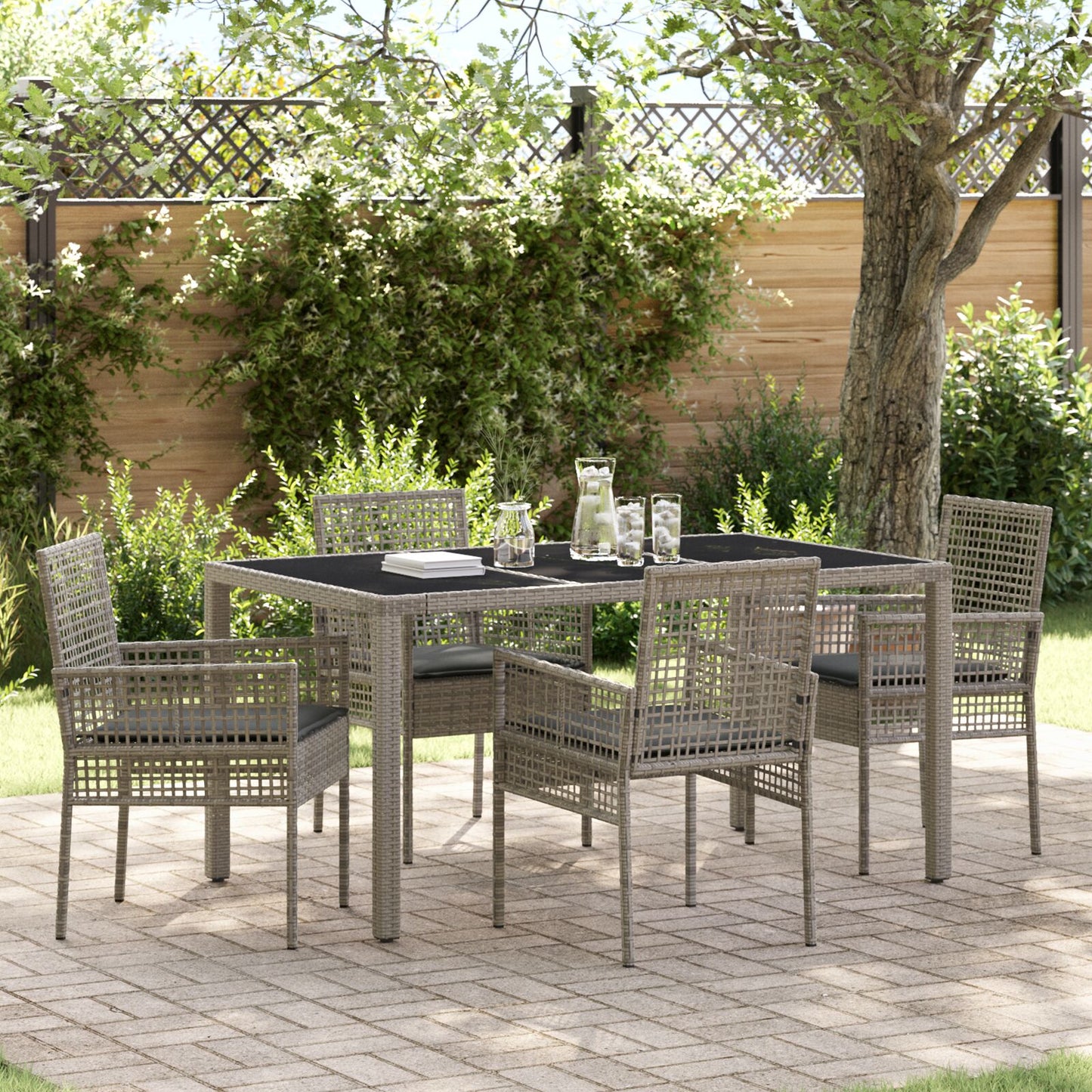 5-Delige Tuin Eetset Met Kussens Grijs Poly Rattan