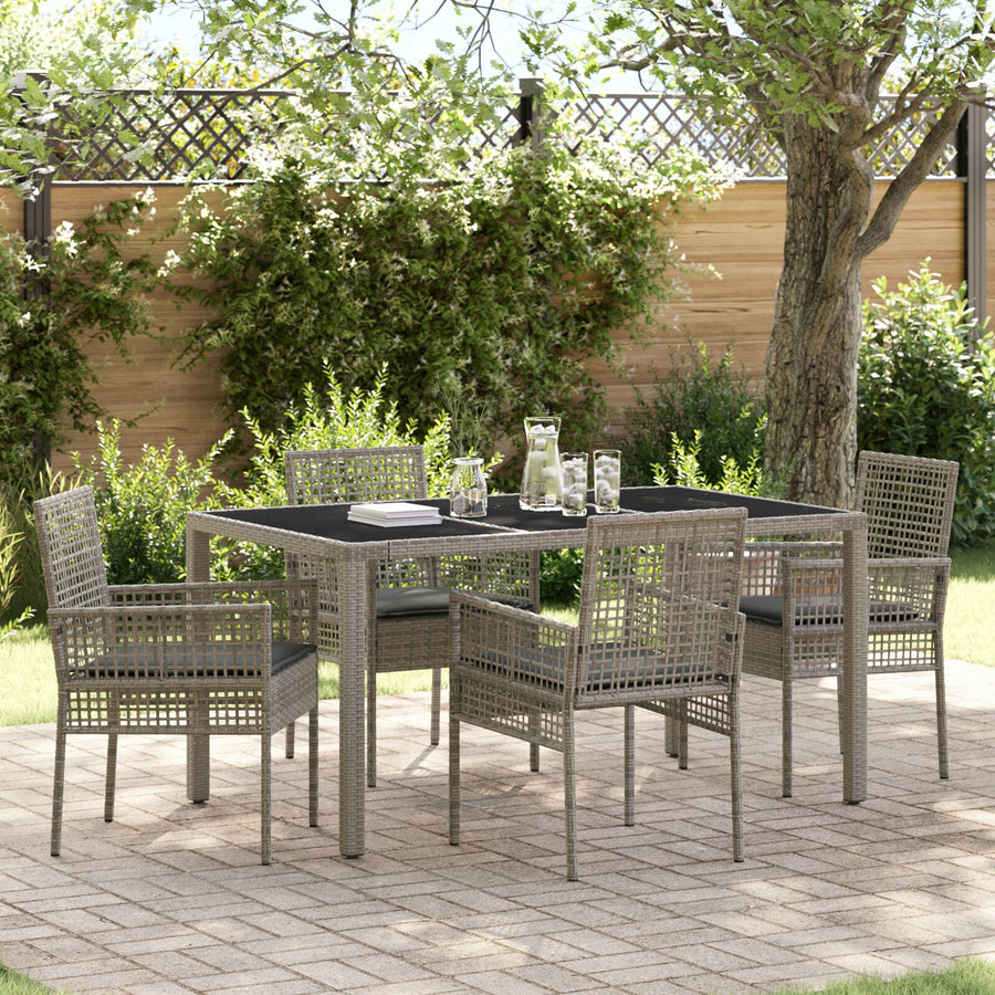 5-Delige Tuin Eetset Met Kussens Grijs Poly Rattan