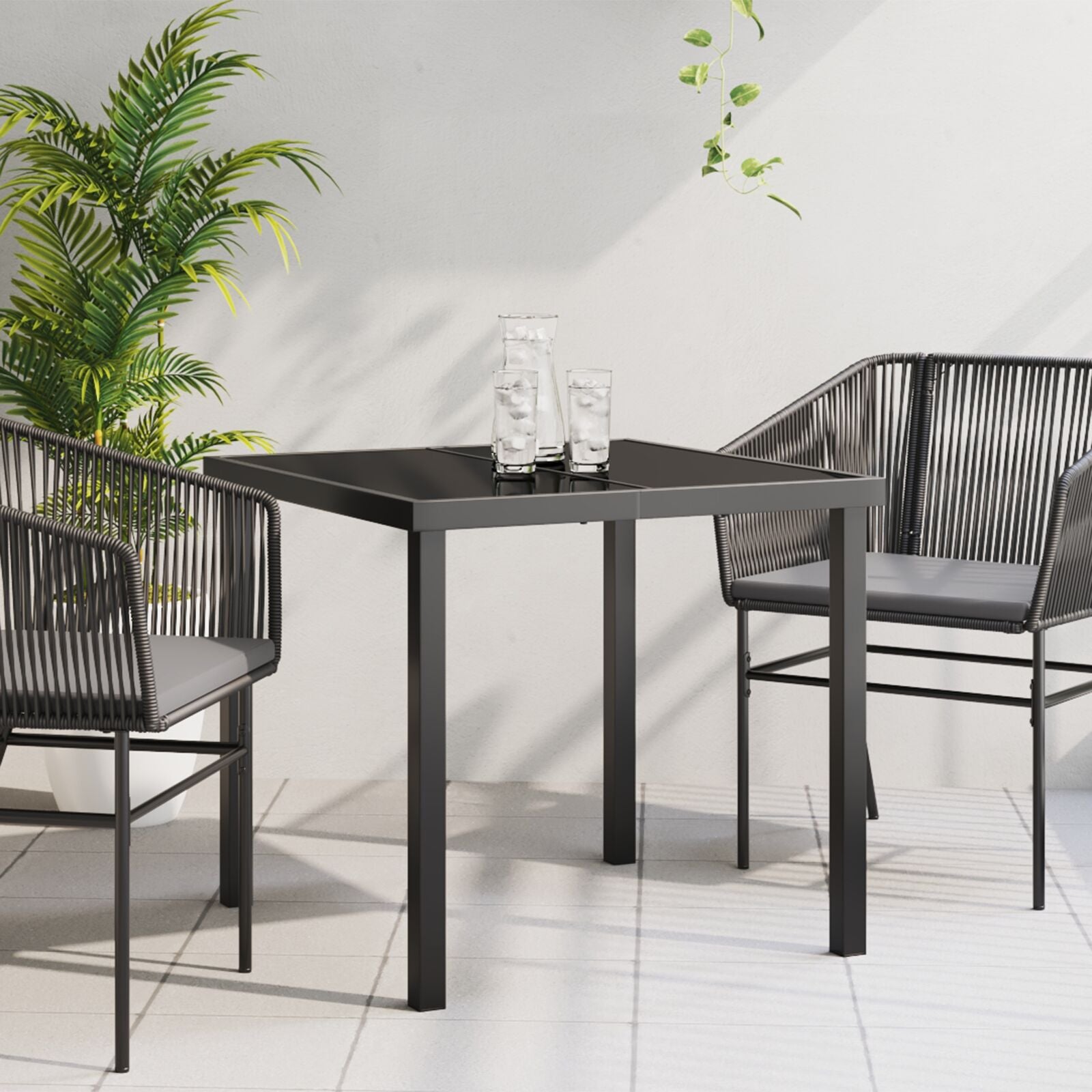Tuin Tafel Zwart Gelaagd Glas 80 x 80 x 73 cm