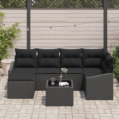 Tuin Dinerset Set Van 7 Zwart Rattan, Polyester