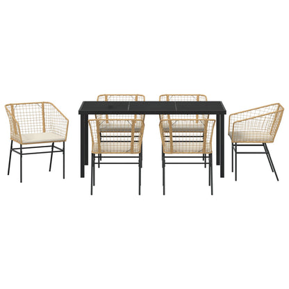 7-Delige Tuin Dining Set Met Kussens Bruin Poly Rattan