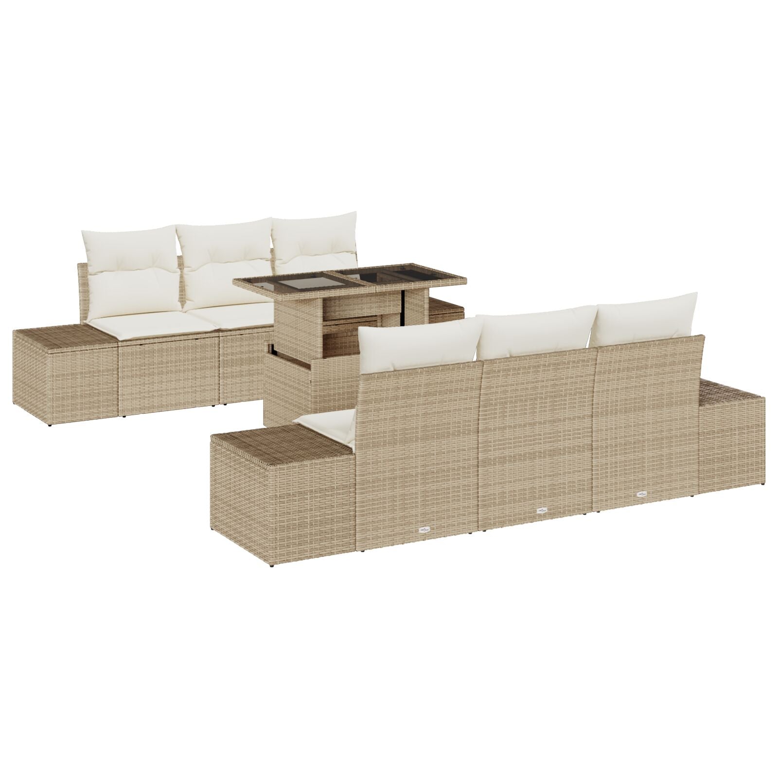 7-Delige Tuinbankset Met Kussens Beige Poly Riet