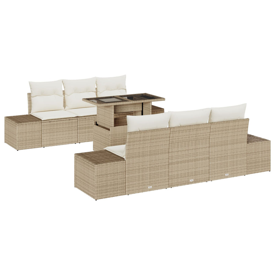 7-Delige Tuinbankset Met Kussens Beige Poly Riet