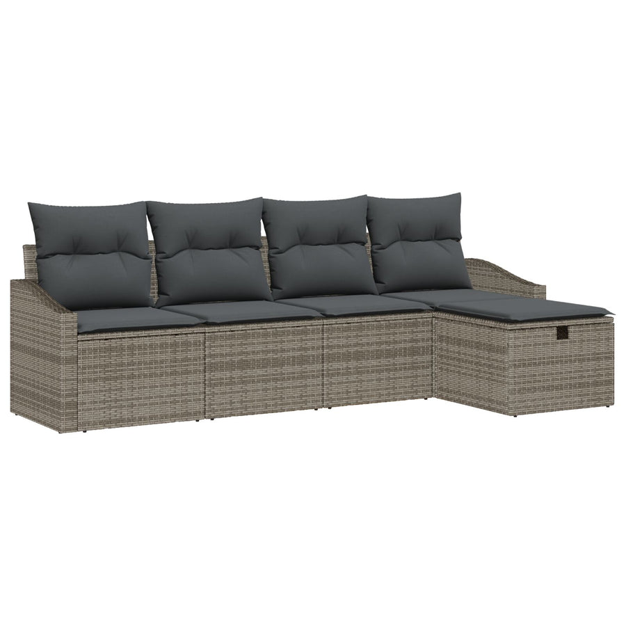 5-Delige Tuin Sofa Set Met Kussens Grijs Poly Rattan Wit