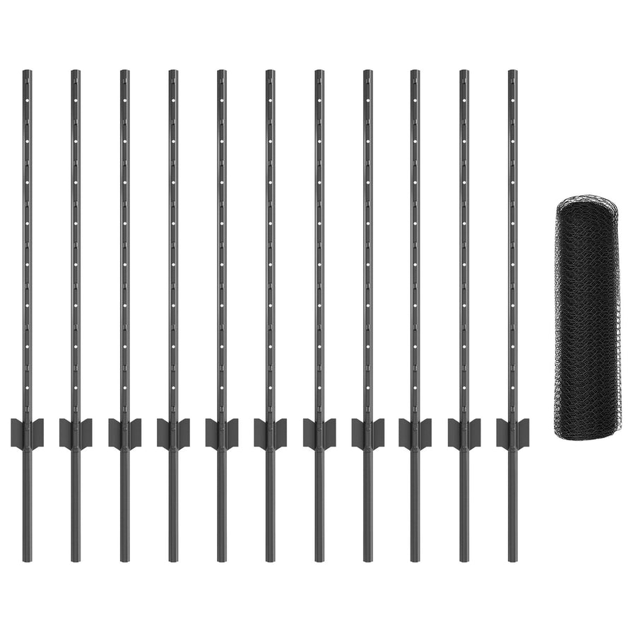 Hekpalen 11 Stuks U-Channel Grijs 80 Cm Staal,  Hexagoon Hek Grijs 0.8X25 M Staal