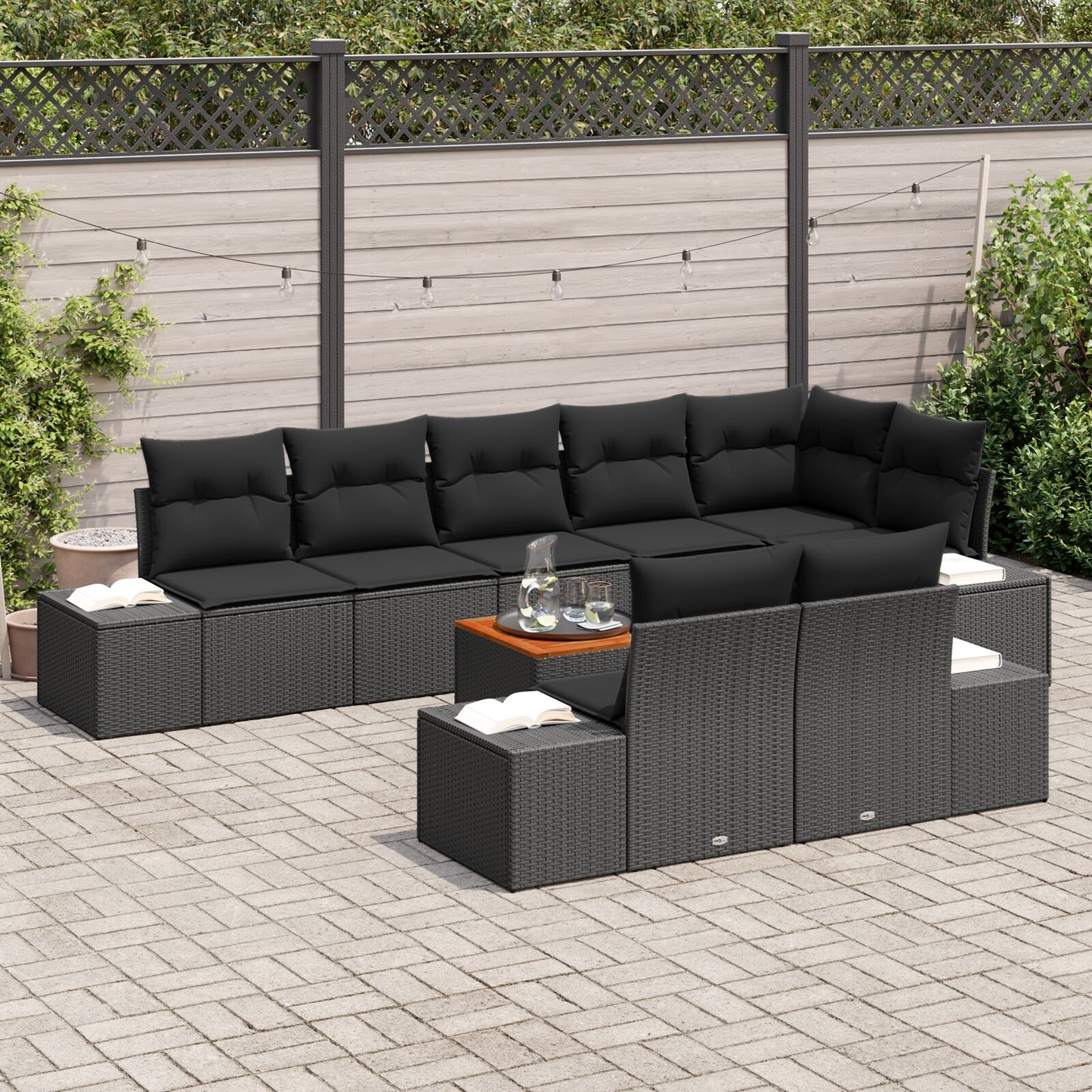 9-Delige Tuin Sofa Set Met Kussens Zwart Poly Rattan Acacia