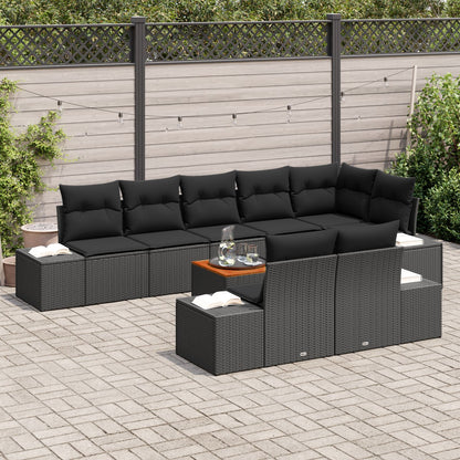 9-Delige Tuin Sofa Set Met Kussens Zwart Poly Rattan Acacia