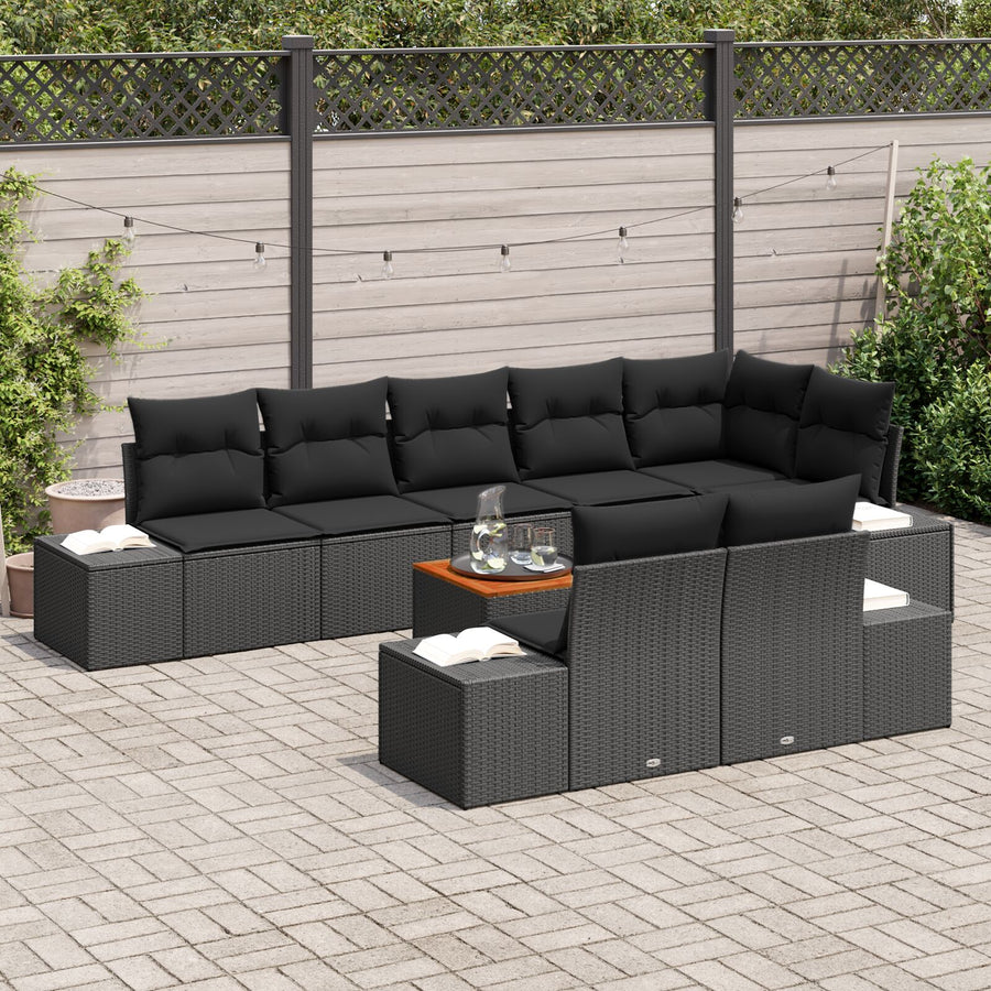 9-Delige Tuin Sofa Set Met Kussens Zwart Poly Rattan Acacia