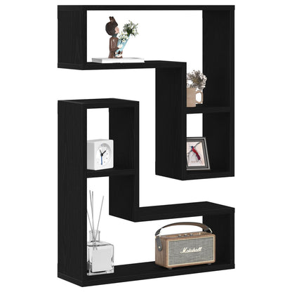 Wandplanken Set Van 2 Zwart Eiken 50X15X85 Cm Houtvezel