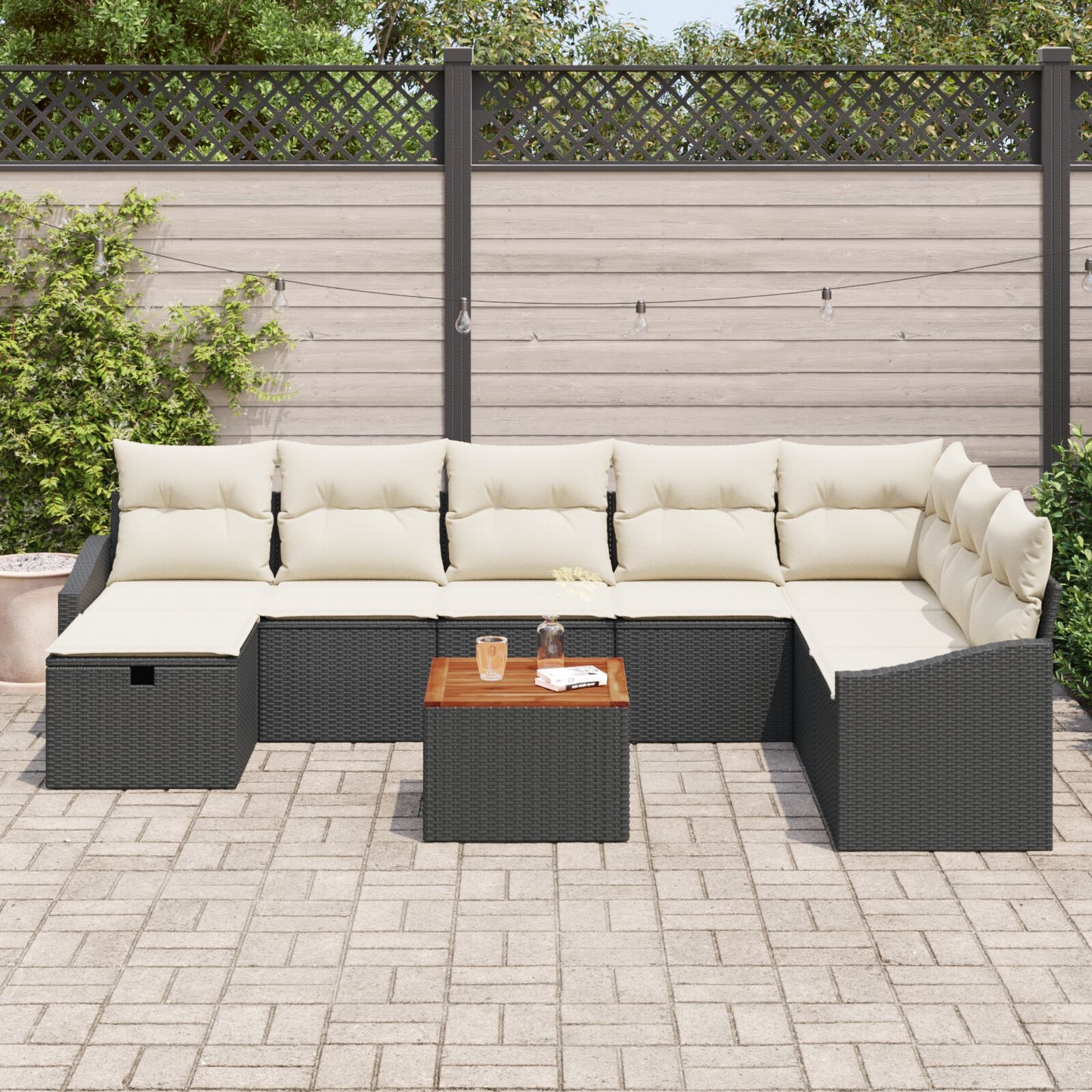 9-Delige Tuin Sofa Set Met Kussens Zwart Poly Rattan