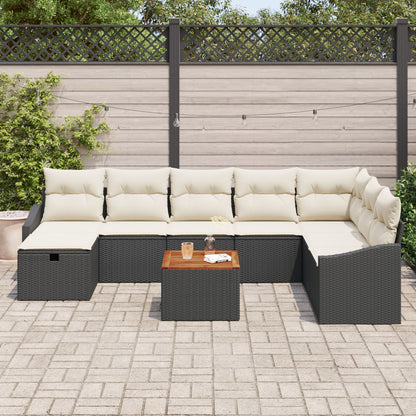 9-Delige Tuin Sofa Set Met Kussens Zwart Poly Rattan