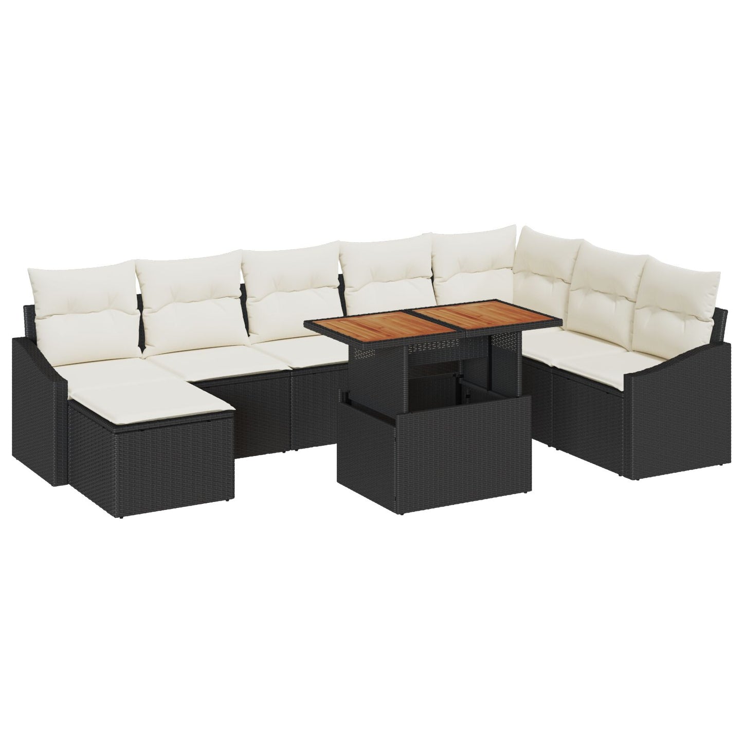 9-Delige Tuin Eetset Met Kussens Zwart Poly Rattan Acacia