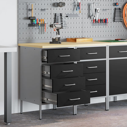 Werkbank Set Van 2 En Grijs Gengineerd Hout En Staal 2x (85 cm) Zwart 2x kast