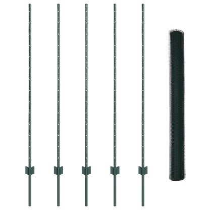 Hekpalen 5 Stuks U-Kanaal Groen 140 Cm Staal,  Hexagonaal Hek Groen 1,4X10 M Staal