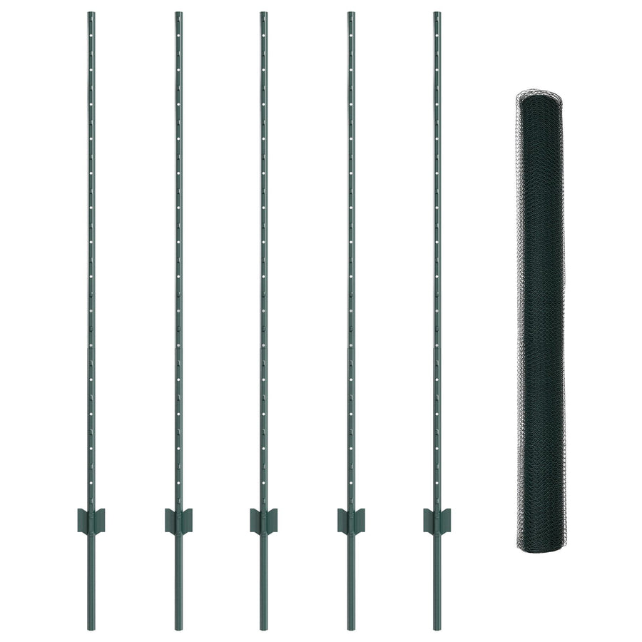 Hekpalen 5 Stuks U-Kanaal Groen 140 Cm Staal,  Hexagonaal Hek Groen 1,4X10 M Staal