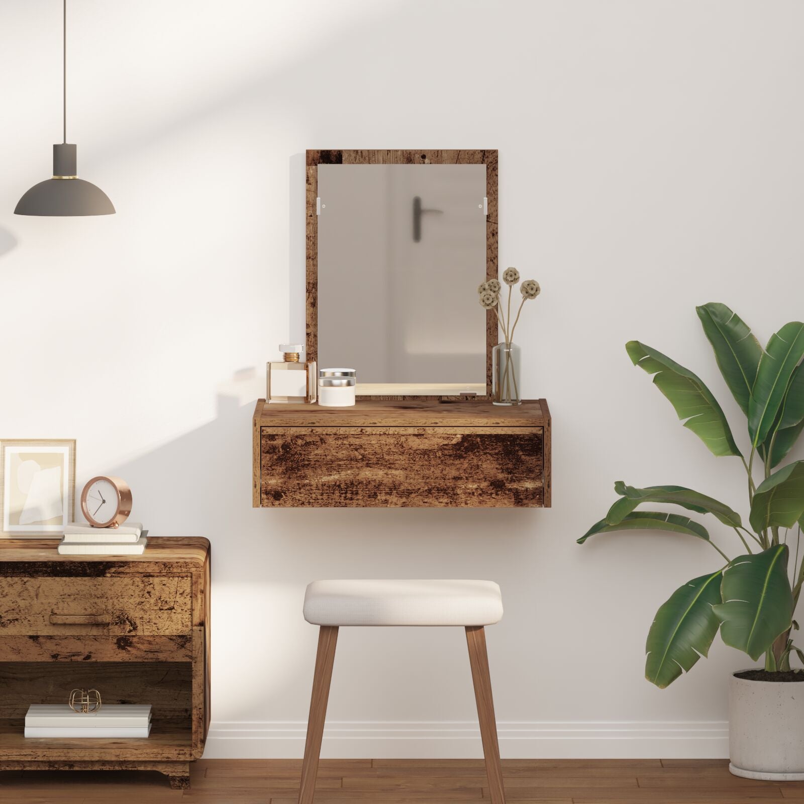 Wandkaptafel 60 x 40 x 70 cm Oud hout zonder LED