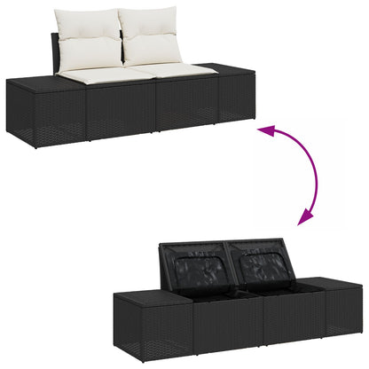4-Delige Tuin Sofa Set Met Kussens Zwart Poly Rattan