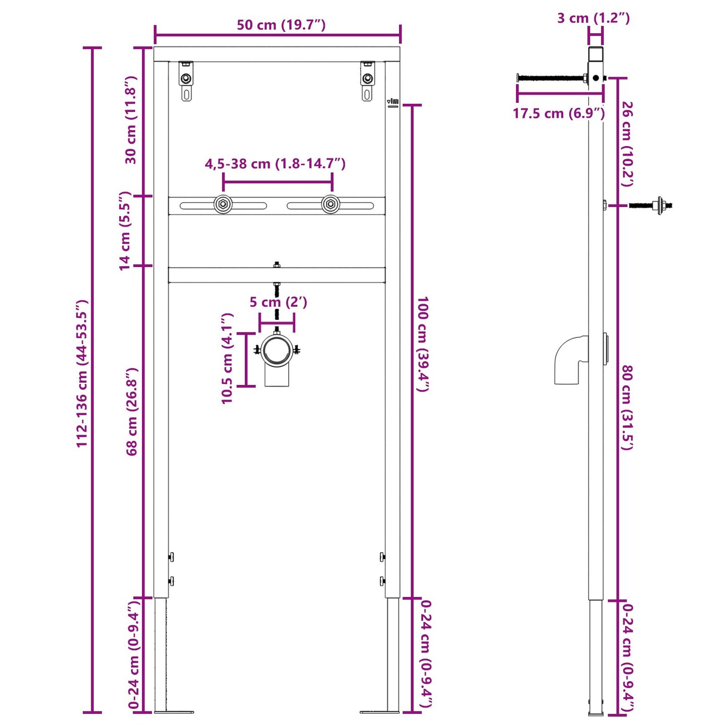 Badkamer Accessoire Bevestigingen Blauw Metaal 50 X 17.5 X 136 Cm voor wastafelsysteem