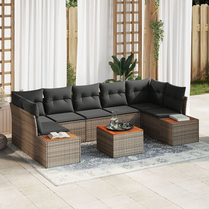 8-Delige Tuinsofa Set Met Kussens Grijs Poly Rattan Acacia
