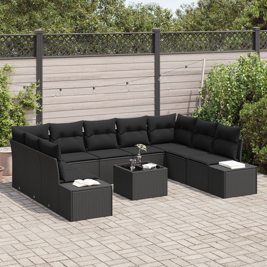 10-Delige Tuin Sofa Set Met Kussens Beige Poly Rattan