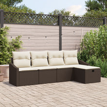 5-Delige Tuin Sofaset Met Kussens Bruin Poly Rattan