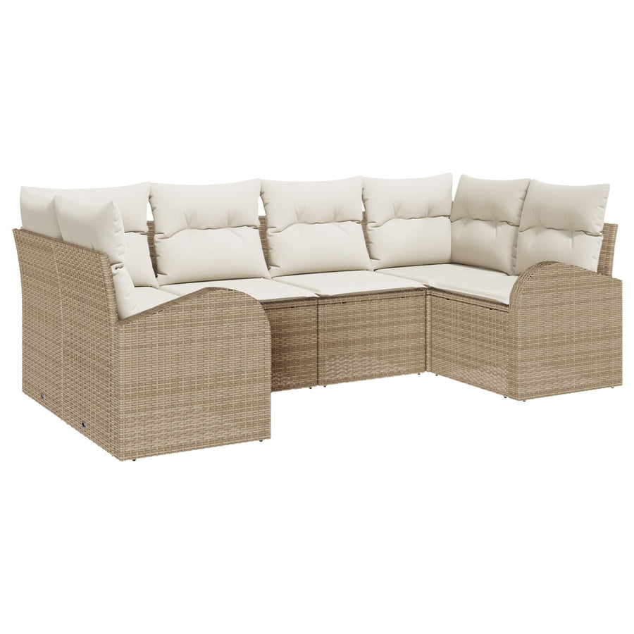 6-Delige Tuinbankset Met Kussens Beige Poly Rattan