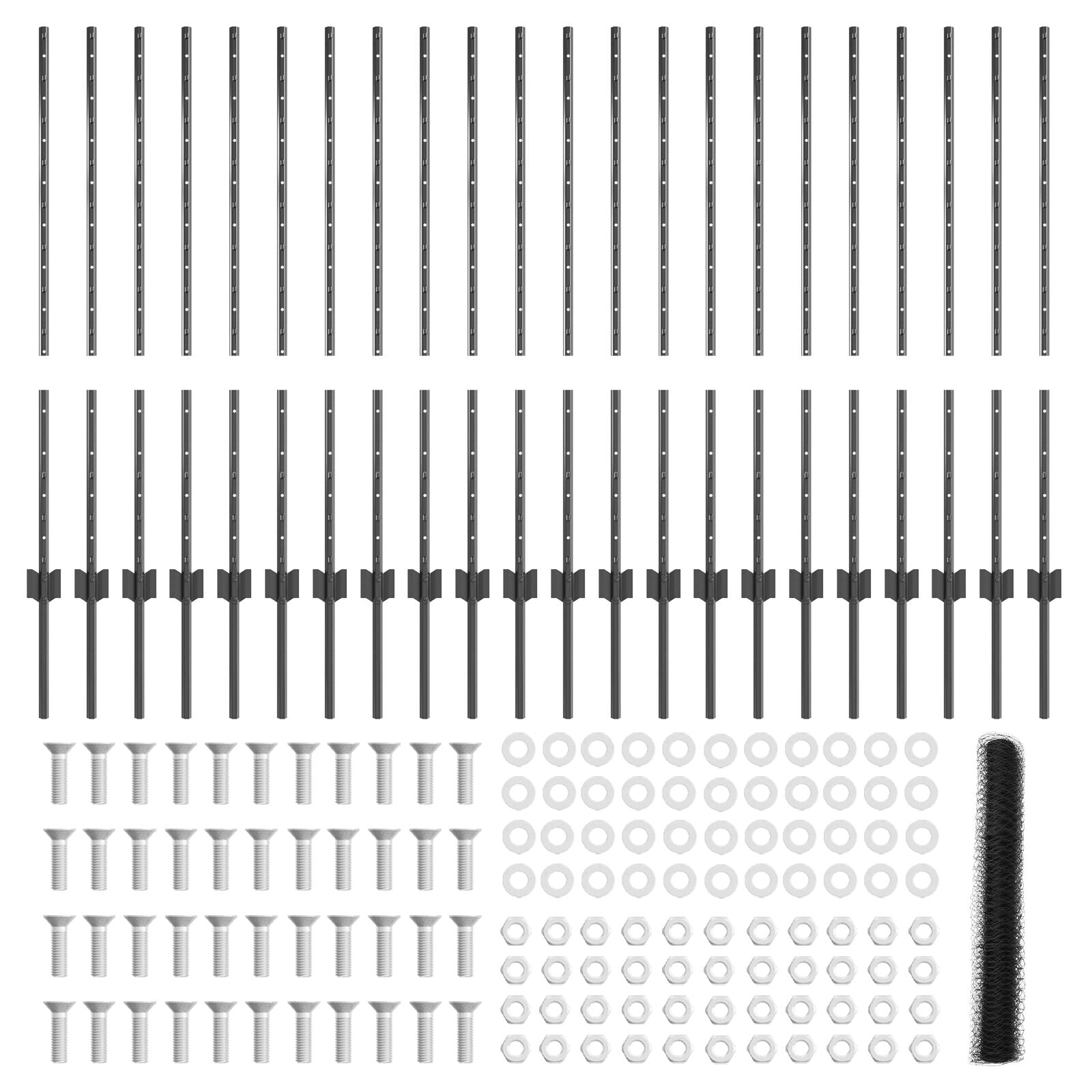 Hekpalen 22 Stuks U-Kanaal Grijs 100 Cm Staal,  Hexagonaal Hek Grijs 1X50 M Staal