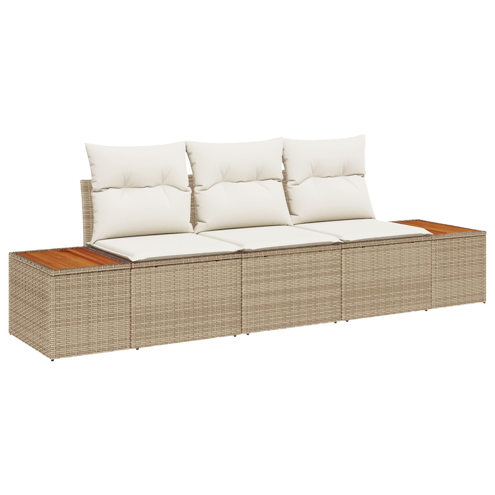 3-Delige Tuin Sofa Set Met Kussens Beige Poly Rattan Acacia