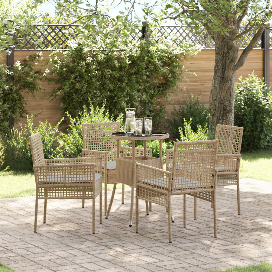 5-Delige Tuin Eetset Beige Poly Rattan