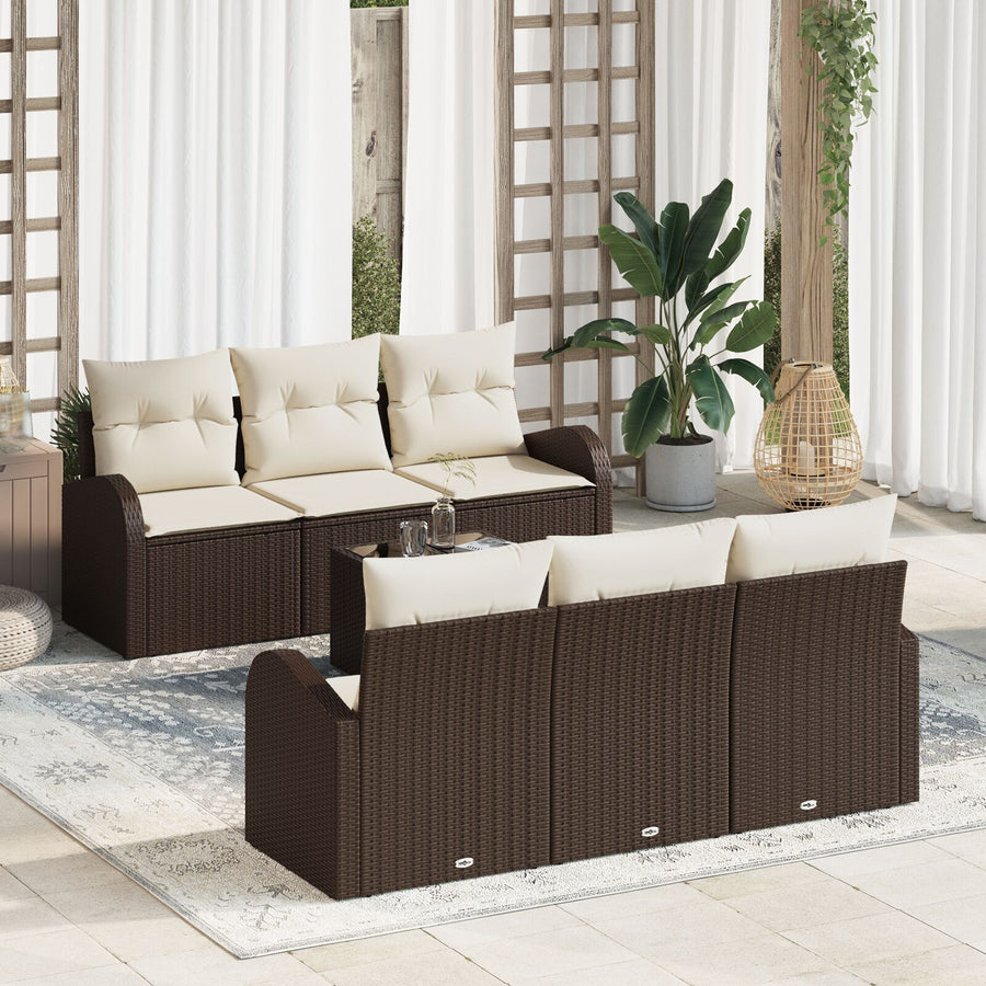 7-Delige Tuin Sofa Set Met Kussens Bruin Poly Rattan