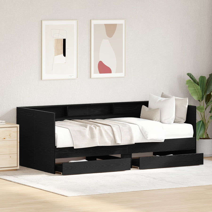 Zwart Eiken Ladebed Met Lades Zwart Eiken Bewerkt Hout 90 X 200 Cm